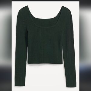 Old Navy Fitted Cropped Square-Neck Rib-Knit Sweater in Dark Green XS